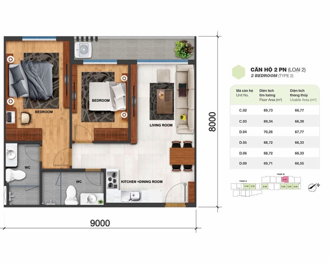 CĂN HỘ CHARM CITY DĨ AN - BÀN GIAO CĂN HỘ CHARM RUBY 58 Căn hộ 2 phòng ngủ (loại 2) charm city dĩ an