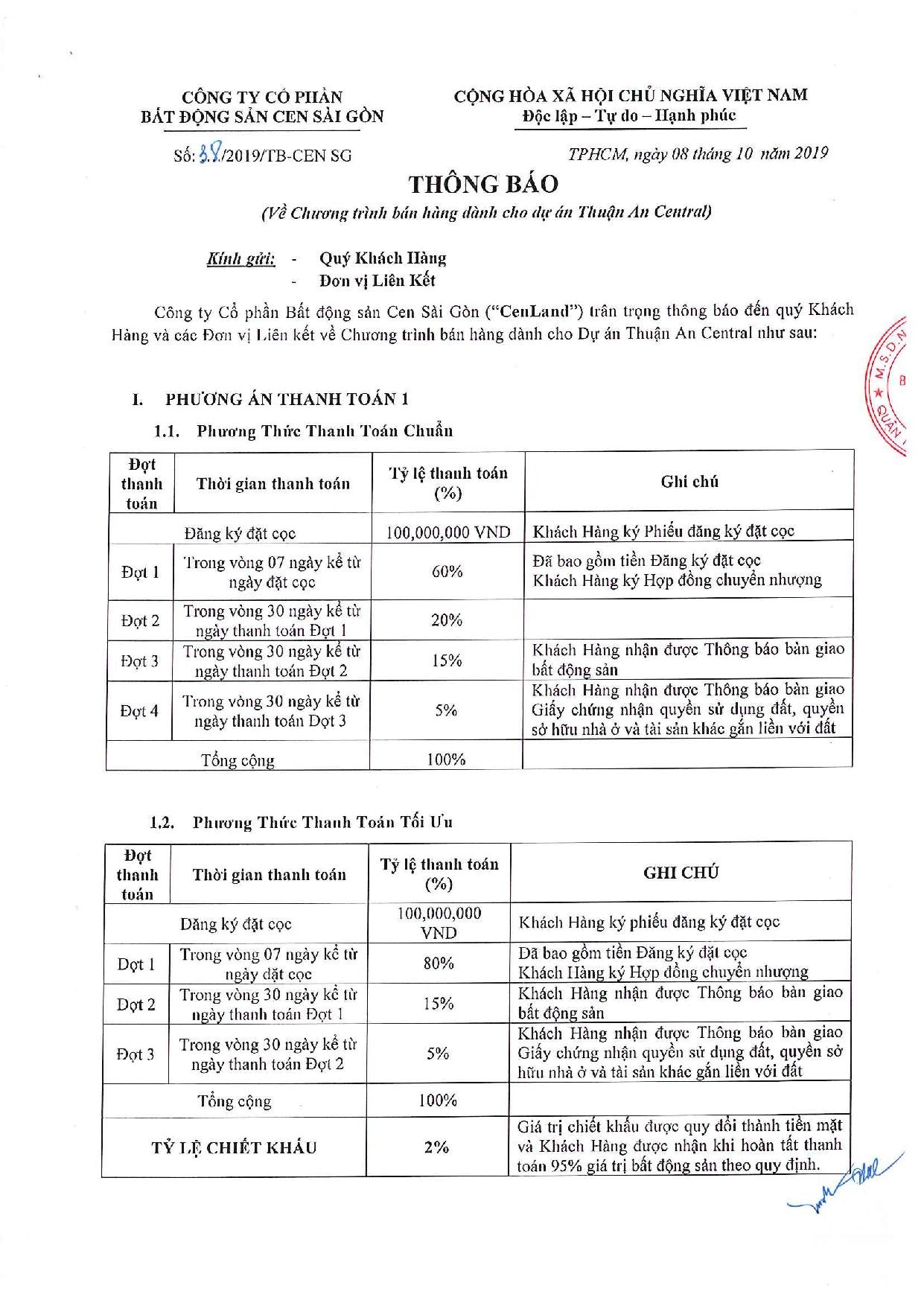 Đất nền Thuận An Central Bình Dương 14 Thuận An Central - Phương thức thanh toán