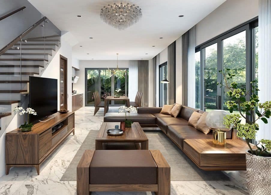 Những mẫu sofa gỗ chữ L đẹp cho phòng khách hiện đại 8 Những mẫu sofa gỗ chữ L đẹp cho phòng khách hiện đại
